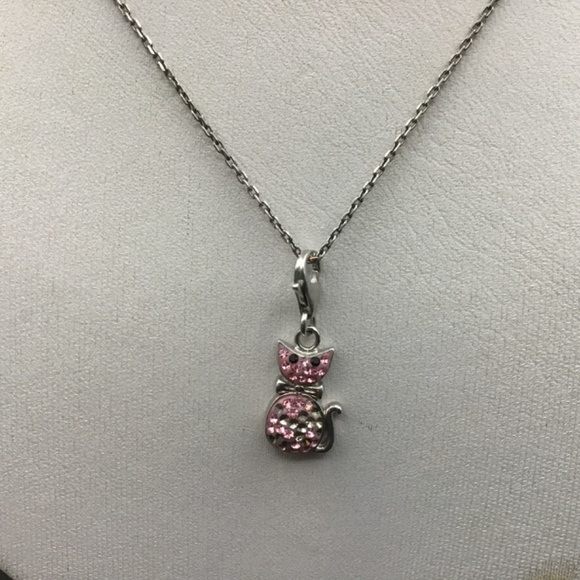 925 Sterling Silver Necklace Cat Pendant for Women/Girl Pink And Gray Crystals - Picture 2 of 7